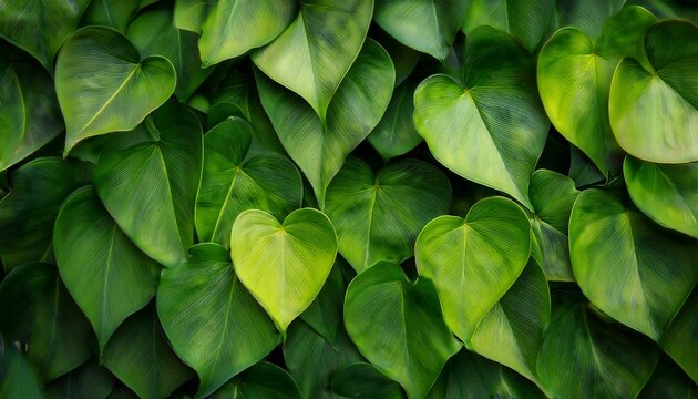 lush heart shaped leaves in varying shades of green densely packed together creating a rich textured botanical backdrop