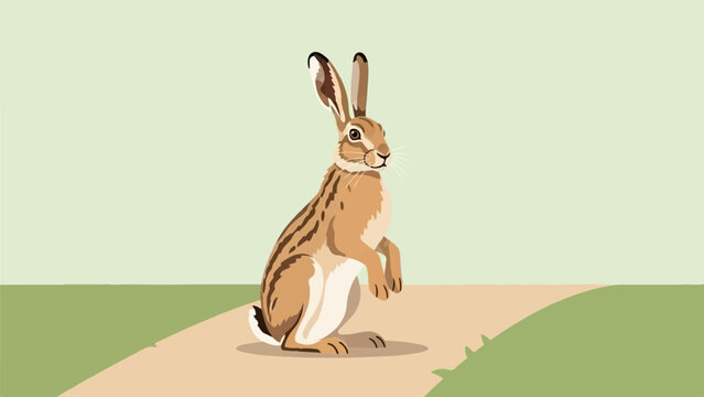 Stylized illustration of a brown hare standing upright on a path