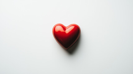 Obraz premium Glossy red heart isolated on white background symbolizing love, romance, passion and emotional connection.