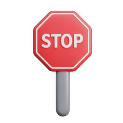 Obraz premium Red octagonal stop sign on a pole isolated on transparent background