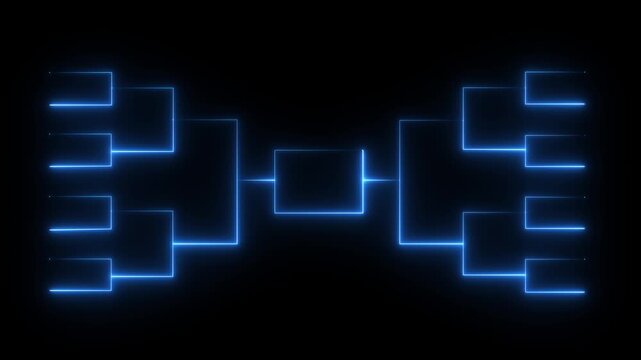 Animated blue neon bracket graphic on black background for sports tournament or competition visualization. 4K black background visuals