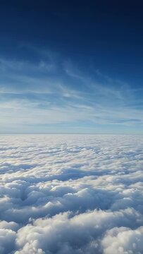 Vertical video: Tilting plane revealing cloud deck above horizon, motion documenting deep blue sky