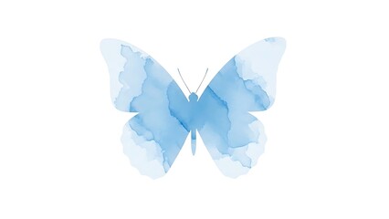 Blue Watercolor Butterfly on White Background.