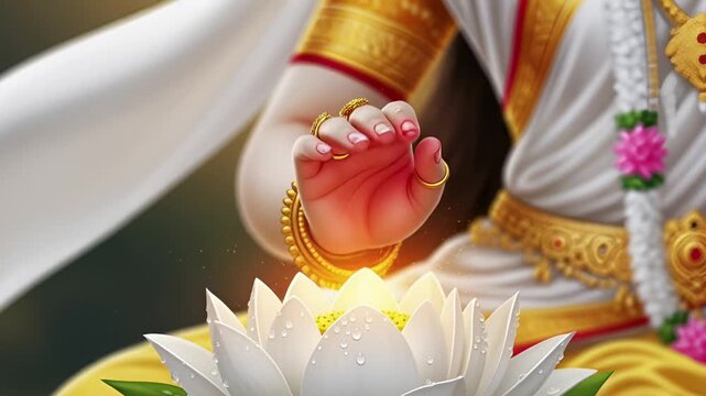 Maa Saraswati Musical Instrument Veena and White Lotus