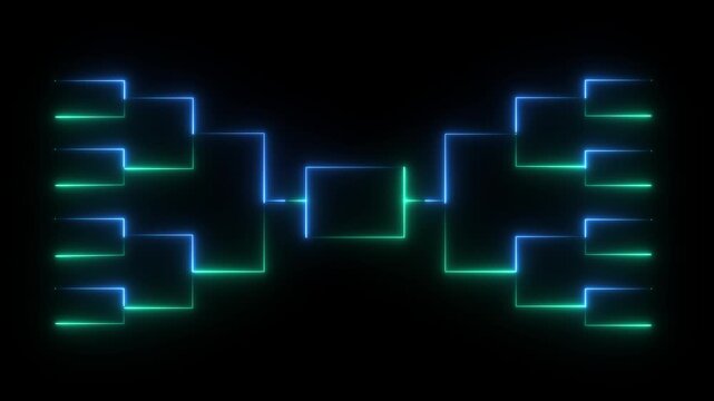 Animated blue neon bracket graphic on black background for sports tournament or competition visualization. 4K black background visuals