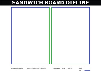 A sandwich board template with two rectangular panels and a black header