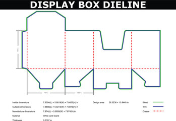 A technical diagram of a display box dyeline with precise measurements and dimensions.