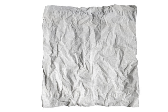 Crumpled white napkin texture with wrinkles and embossed edge detail
