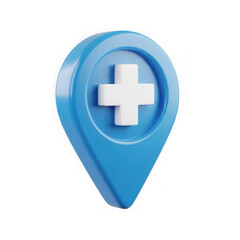 Obraz premium Medical location marker with plus symbol isolated on transparent background