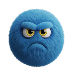 Angry blue monster face isolated on transparent background