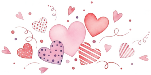 Pink Heart png Red Heart cutout Purple Heart png Watercolor Valentine cutout Dotted Heart png Striped Love cutout Cute Heart png Pastel Valentine cutout isolated transparent background image