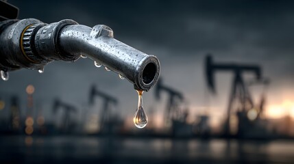 Fuel nozzle close-up with stock market chart energy prices and global economy concept