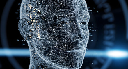AI Technology Concept with Digital Human Face