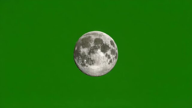 A large gray moon on a green background in space with craters