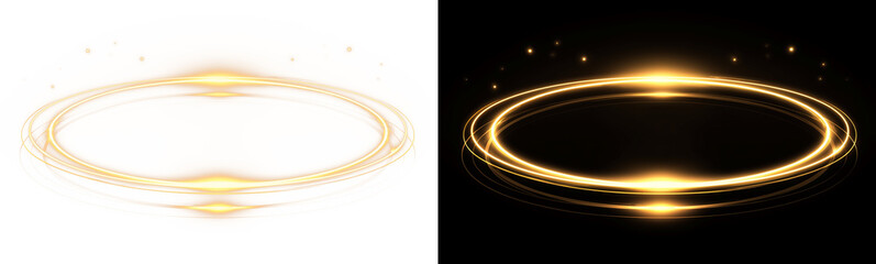 Circle Light Gold Circle Line Background with Glowing Golden Effect, Neon Magic Flare, Transparent PNG Overlay © Alehandro