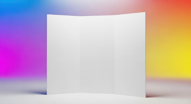 A blank white tri-fold presentation board standing upright, providing ample empty space for academic work or professional informational display, supply, simple, copy space