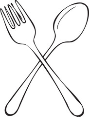 simple drawing of a fork and spoon crossed black outlines