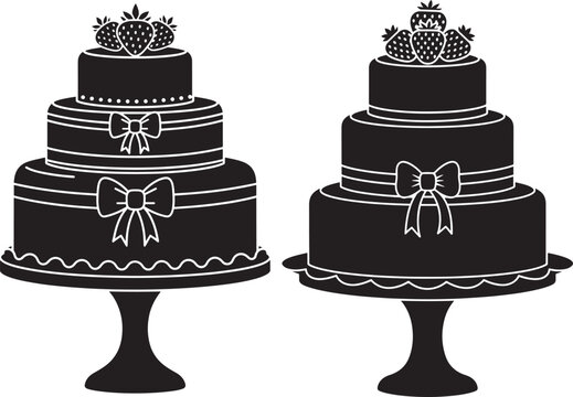Two triple tiered cake dessert silhouette art