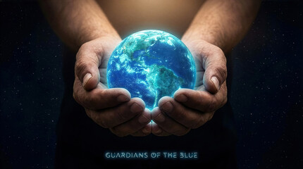 Human hands holding glowing Earth symbolizing global water protection and responsibility