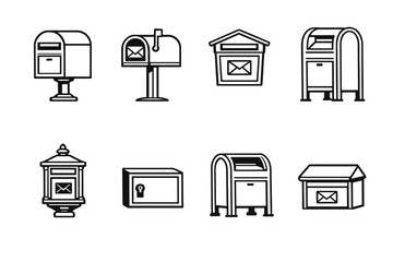 Mail and delivery icon set. Containing mailbox, post, parcel, delivery, letter, drop box, parcel box, and more.