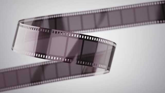 Movie cinema retro Film strip with blank frames 3d animation. Seamless loopable infinite motion fo the film reel.