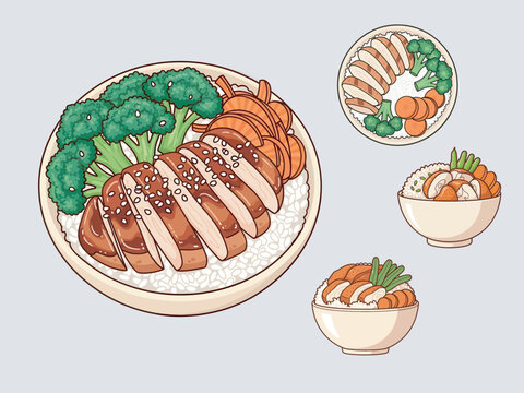 Nutritious Delight: An artistic rendering of a delectable beaf and rice bowl with broccoli, a visual symphony of freshness and flavor.