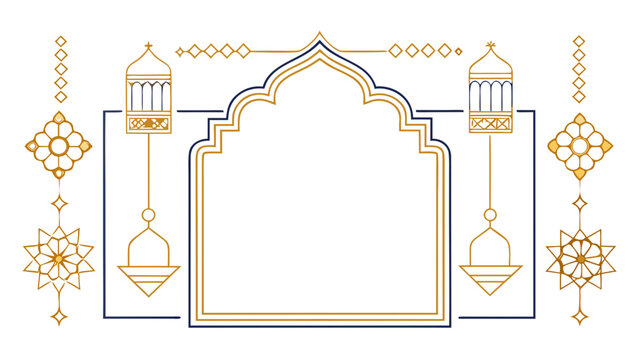 Elegant islamic arch with traditional lanterns and decorative elements for festive occasions