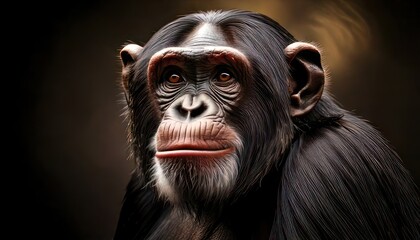 Fototapeta premium Intense Portrait of a Chimpanzee with Striking Facial Details.