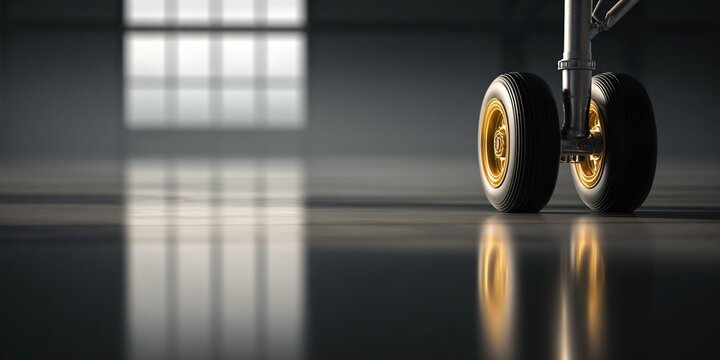 Aircraft landing gear close-up hangar space photography industrial environment ground view aviation exploration