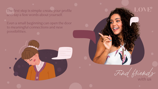 A romantic dating template for communication apps, matchmaking platforms, and love-focused projects. Design about communication on the Internet.