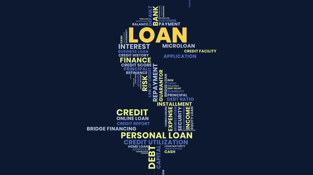 Loan Dollar Sign Word Cloud Animation, Finance Loan Dollar Sign Word Cloud, Debt Concept