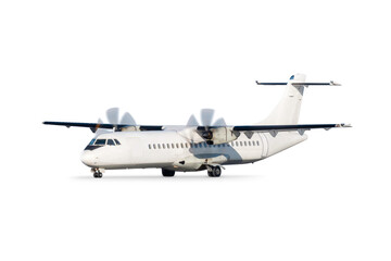 White passenger turboprop airplane isolated