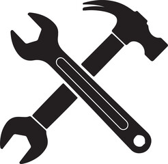 Hammer and wrench tools crossed isolated on transparent background for construction and repair