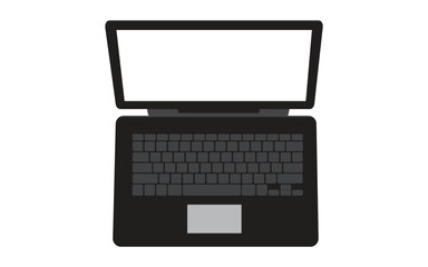 Open laptop computer with blank screen isolated on white background flat design illustration