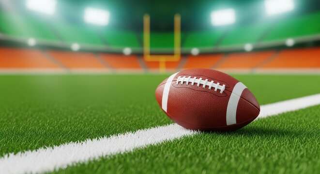 Exciting view of the scoring play as the oblong football crosses the white goal line stripe during a crucial, high-stakes game, stripe, championship, endzone