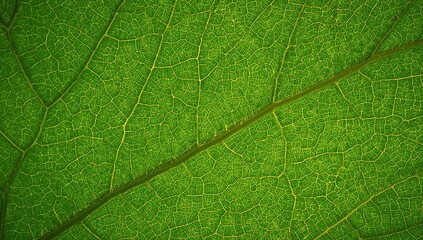 Obraz premium Close-up of a vibrant green leaf with detailed veins and texture.