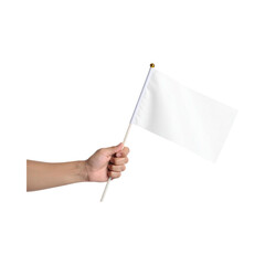 Hand holding white flag isolated on transparent background