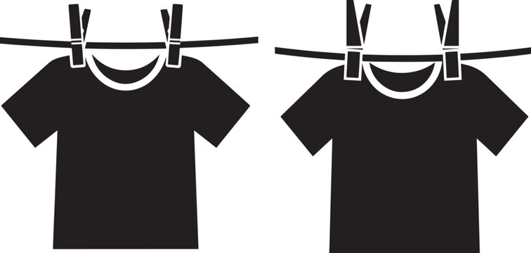 Two t-shirts silhouette hanging on clotheslines