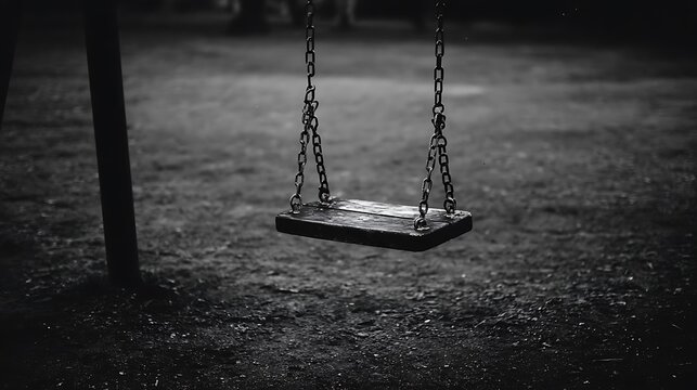 Abandoned swing set in a park on a gloomy day