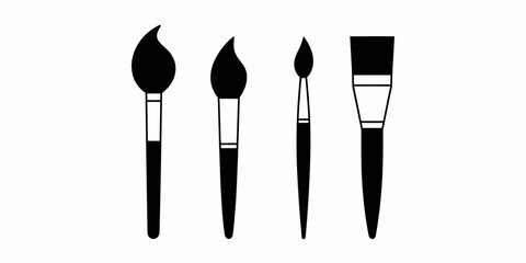 Collection of four paintbrushes isolated on white background