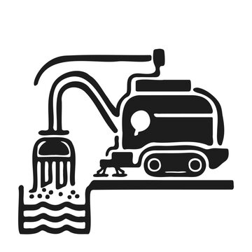 A machine for pumping waste from cesspools in the private sector. Vector icon, minimalist logo in black on a white background.