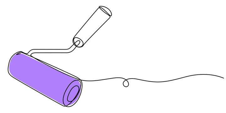 Continuous one line drawing of paint roller, paint roller brush work industry object line art, one line art paint roller vector illustration. 