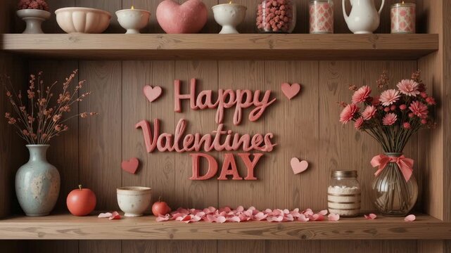 Flowers apples and vintage kitchen decorations with happy valentines day