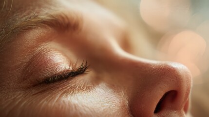 Obraz premium A woman with long eyelashes and a nose is sleeping. The image has a calm and peaceful mood