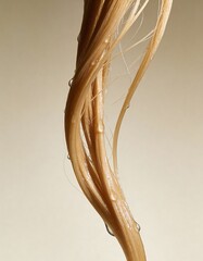 Hyper-realistic studio photography of hair textures, a lock of wet blond hair against light beige gradient background