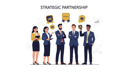 Diverse Business Team Celebrating Strategic Partnership Success with Awards