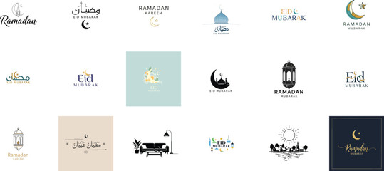 Obraz premium Collection of blurry logos and icons isolated on transparent background