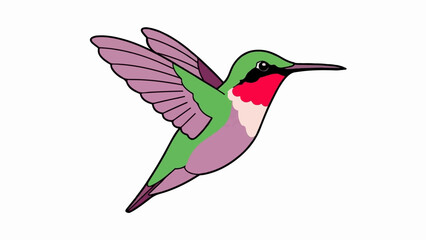Obraz premium A cartoon hummingbird with green, pink, and red plumage is in flight