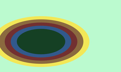 Obraz premium Abstract background with concentric ovals in green, blue, burgundy, brown, and yellow on a light green background. Modern and minimalist design.