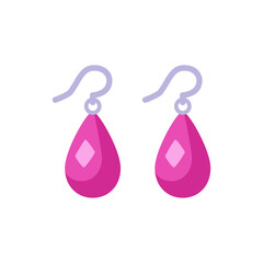 Barbiecore pink teardrop dangle earrings with hooks, colorful vector flat style illustration